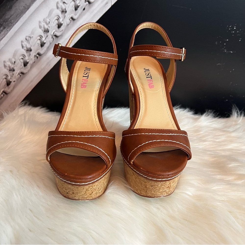 JUST FAB- Keiyta Ankle Strap Sandals, 👡 Platform Chunky Heeled